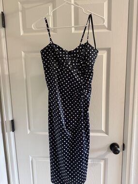 Donna Ricco Navy and White Polka Dot Midi Dress